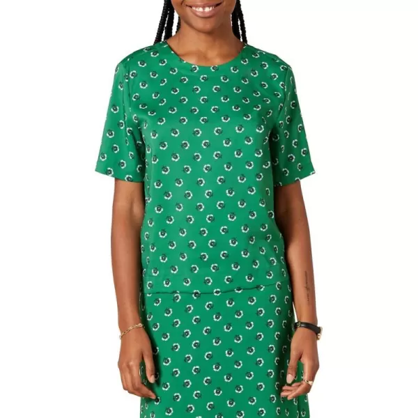 Amazon Essentials Womens RegularFit Georgette Short Sleeve TopGreen White Floral