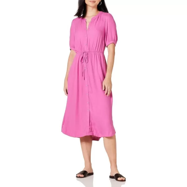 Amazon Essentials Womens Relaxed Fit HalfSleeve Waisted Midi ALine DressBright Pink