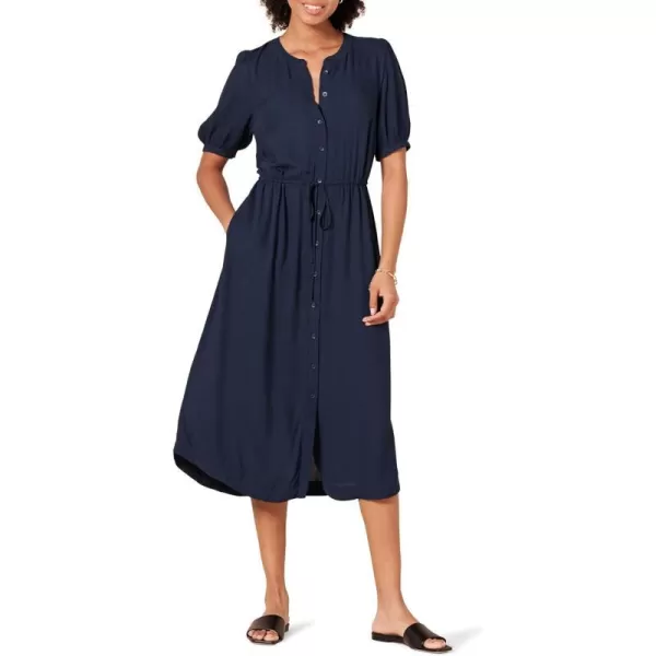 Amazon Essentials Womens Relaxed Fit HalfSleeve Waisted Midi ALine DressNavy