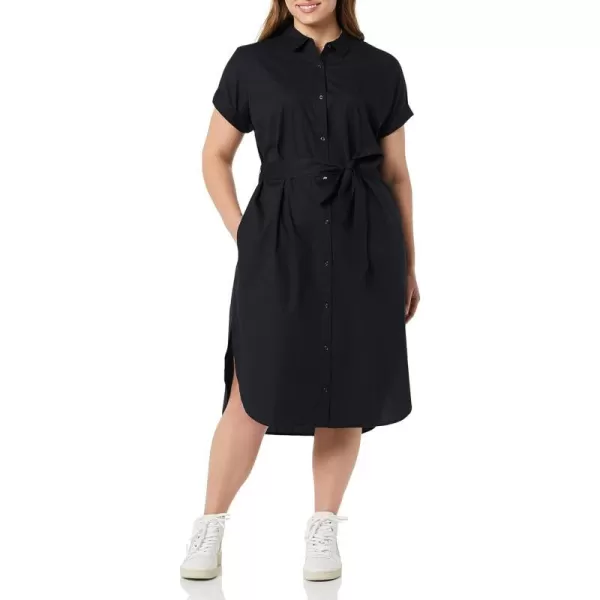 Amazon Essentials Womens Relaxed Fit Short Sleeve Button Front Belted Shirt DressBlack