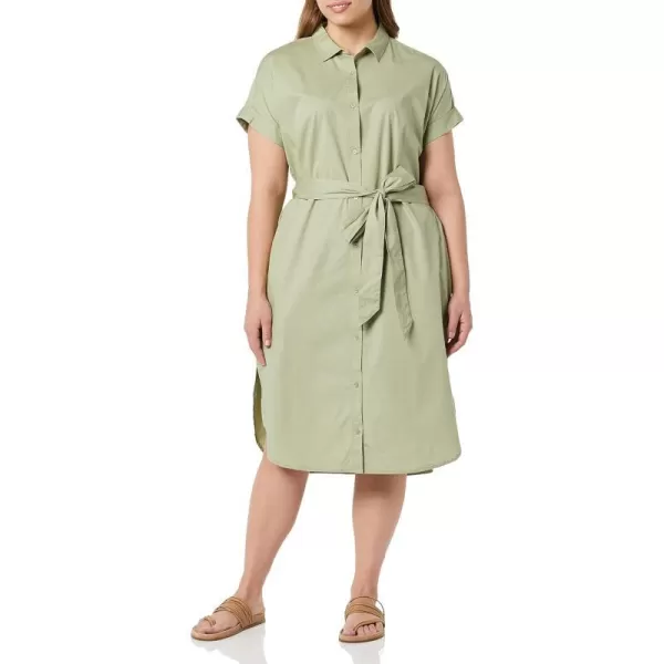 Amazon Essentials Womens Relaxed Fit Short Sleeve Button Front Belted Shirt DressLight Sage Green