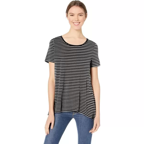 Amazon Essentials Womens RelaxedFit ShortSleeve Scoopneck Swing Tee Available in Plus SizeRayon Blend Black Stripe