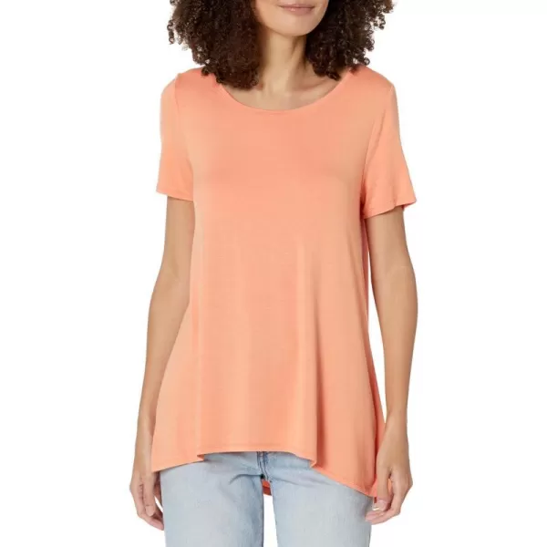 Amazon Essentials Womens RelaxedFit ShortSleeve Scoopneck Swing Tee Available in Plus SizeRayon Blend Coral Orange