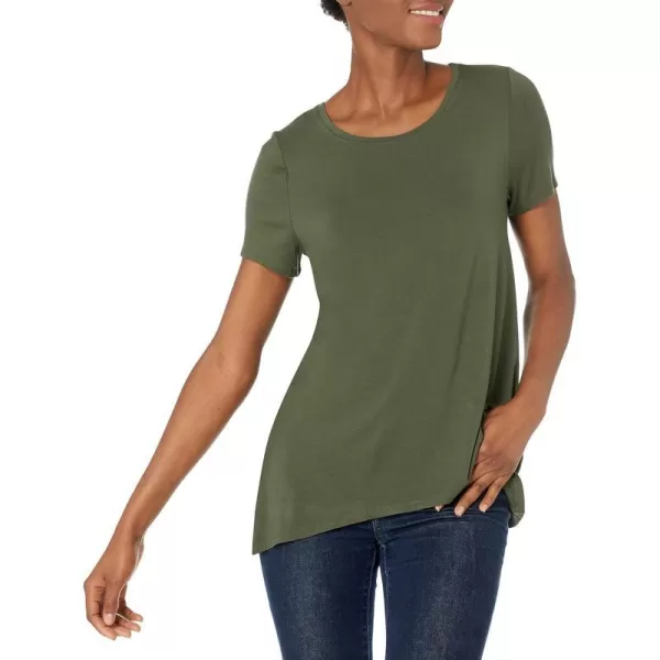 Amazon Essentials Womens RelaxedFit ShortSleeve Scoopneck Swing Tee Available in Plus SizeRayon Blend Dark Olive