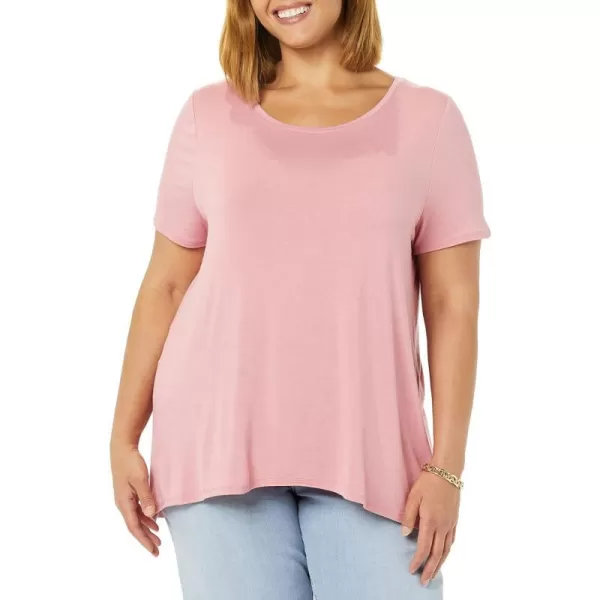 Amazon Essentials Womens RelaxedFit ShortSleeve Scoopneck Swing Tee Available in Plus SizeRayon Blend Dark Rose