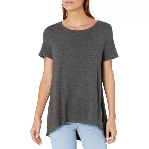 Amazon Essentials Womens RelaxedFit ShortSleeve Scoopneck Swing Tee Available in Plus SizeSustainably Sourced Rayon Blend Charcoal Heather