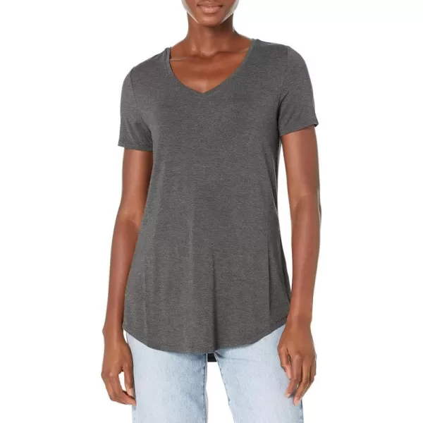 Amazon Essentials Womens RelaxedFit ShortSleeve VNeck Tunic Available in Plus Size MultipacksRayon Blend Charcoal Heather