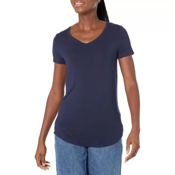 Amazon Essentials Womens RelaxedFit ShortSleeve VNeck Tunic Available in Plus Size MultipacksSustainably Sourced Rayon Blend Navy