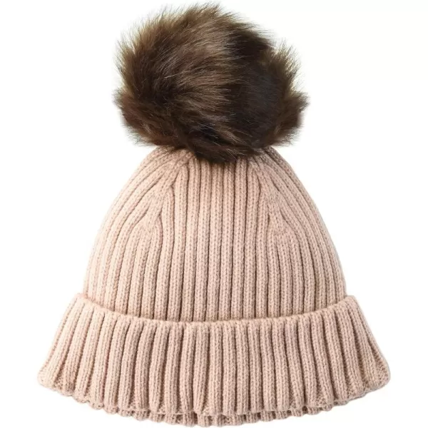 Amazon Essentials Womens Ribbed Beanie with Faux Fur PomDusty Pink