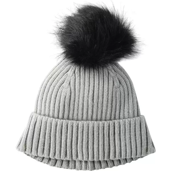 Amazon Essentials Womens Ribbed Beanie with Faux Fur PomGray