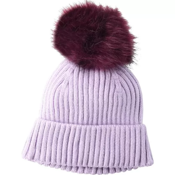 Amazon Essentials Womens Ribbed Beanie with Faux Fur PomLilac