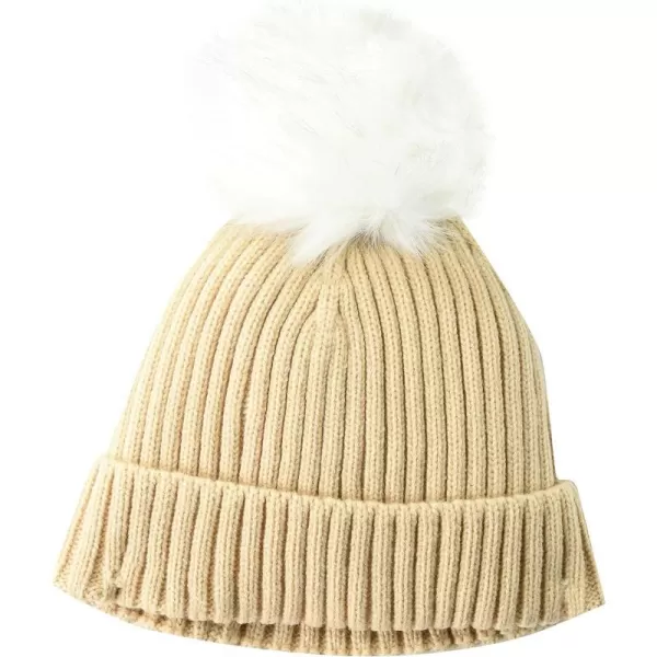 Amazon Essentials Womens Ribbed Beanie with Faux Fur PomWarm Beige