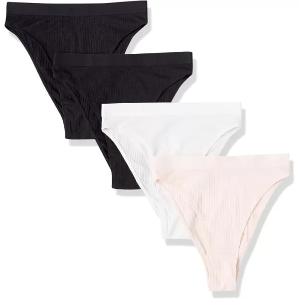 Amazon Essentials Womens Ribbed High Waist Tanga Brief Pack of 4BlackPale PinkBright White