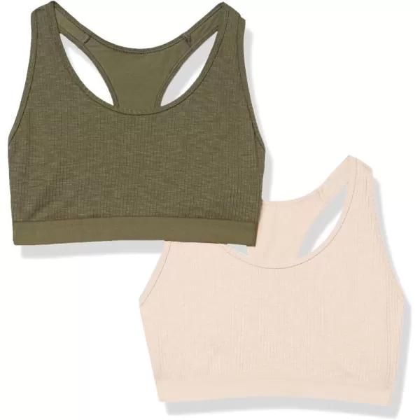 Amazon Essentials Womens Ribbed Lounge Unlined Scoop Neck Bralette Pack of 2GreenBlush