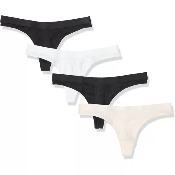 Amazon Essentials Womens Ribbed Thong Underwear Pack of 4BlackPale PinkBright White