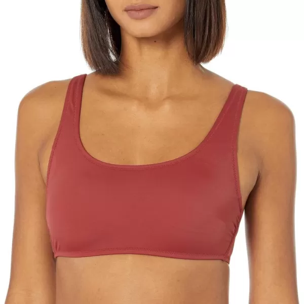 Amazon Essentials Womens Scoop Neck Swim Crop TopBrick Red