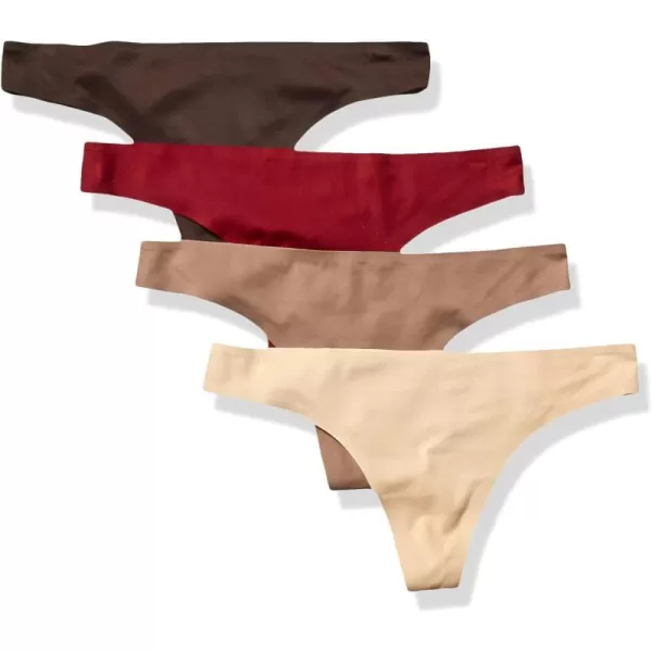 Amazon Essentials Womens Seamless Bonded Stretch Thong Underwear Pack of 4Earth Tones