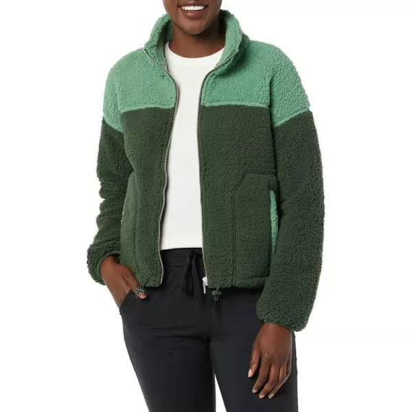 Amazon Essentials Womens Sherpa JacketSage GreenDark Green Color Block