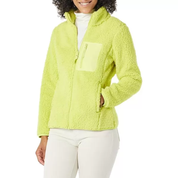 Amazon Essentials Womens Sherpa LongSleeve Mock Neck FullZip Jacket with Woven Trim Available in Plus SizeLime Green