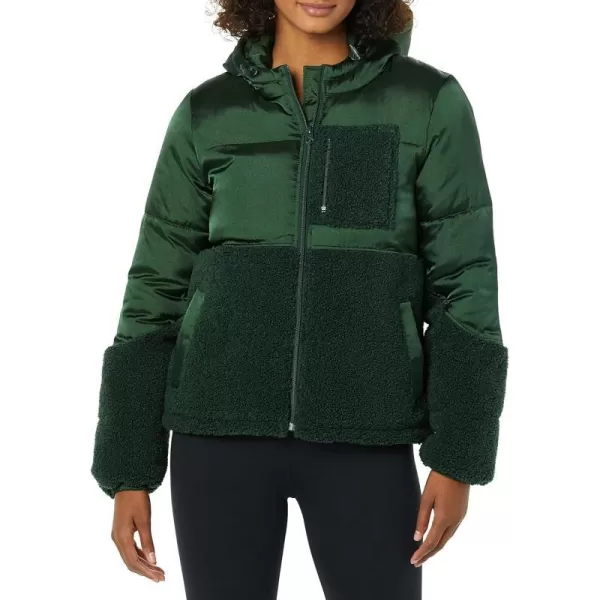 Amazon Essentials Womens Sherpa Puffer JacketDark Green Shiny