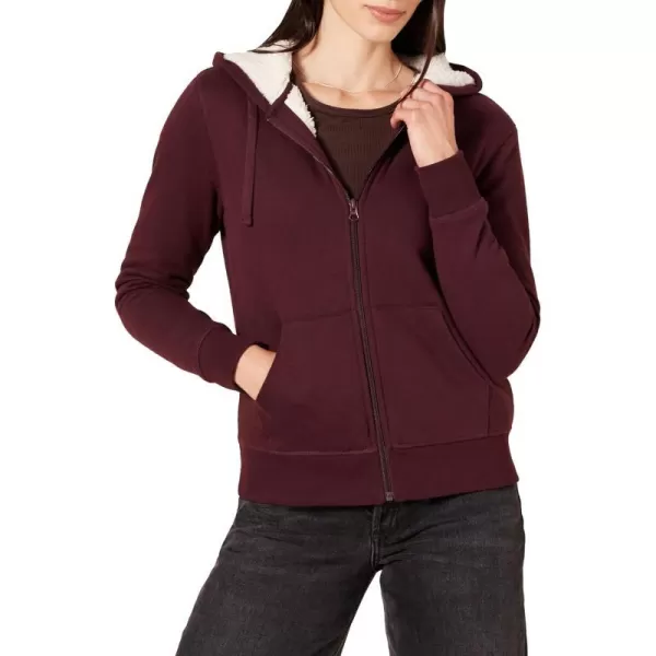 Amazon Essentials Womens SherpaLined Fleece FullZip Hooded Jacket Available in Plus SizeBurgundy