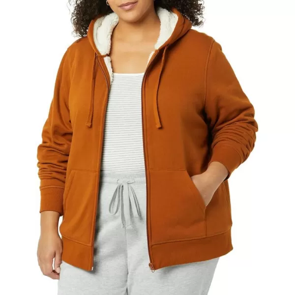 Amazon Essentials Womens SherpaLined Fleece FullZip Hooded Jacket Available in Plus SizeCaramel