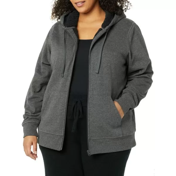 Amazon Essentials Womens SherpaLined Fleece FullZip Hooded Jacket Available in Plus SizeCharcoal Heather