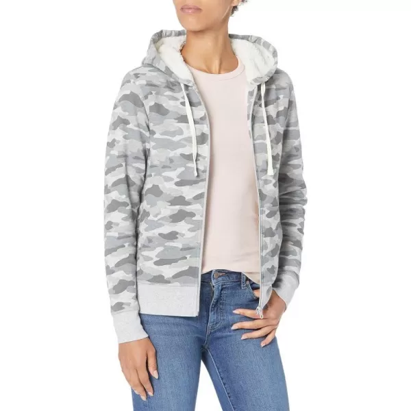 Amazon Essentials Womens SherpaLined Fleece FullZip Hooded Jacket Available in Plus SizeGrey Camo