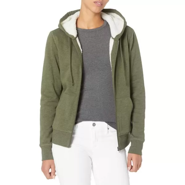 Amazon Essentials Womens SherpaLined Fleece FullZip Hooded Jacket Available in Plus SizeOlive Heather