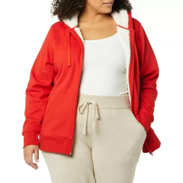 Amazon Essentials Womens SherpaLined Fleece FullZip Hooded Jacket Available in Plus SizeRed