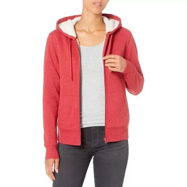 Amazon Essentials Womens SherpaLined Fleece FullZip Hooded Jacket Available in Plus SizeRed Heather