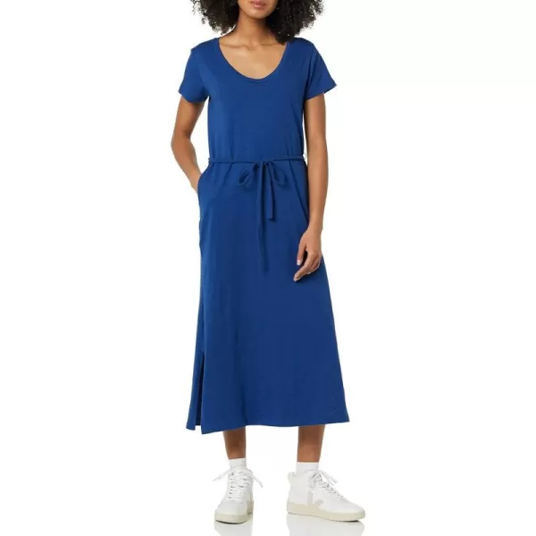 Amazon Essentials Womens Short Sleeve Belted Midi TShirt DressNavy