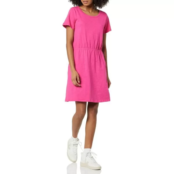 Amazon Essentials Womens Short Sleeve Elastic Waist Cotton Jersey MinidressDark Pink