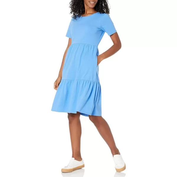 Amazon Essentials Womens ShortSleeve Crewneck Tiered DressBlue