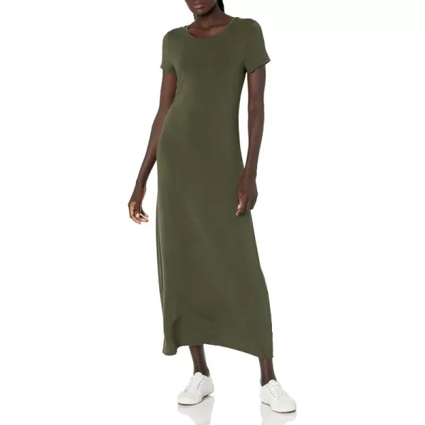 Amazon Essentials Womens ShortSleeve Maxi DressRayon Blend Dark Olive