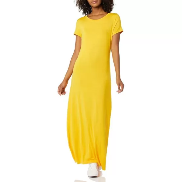 Amazon Essentials Womens ShortSleeve Maxi DressRayon Blend Golden Yellow