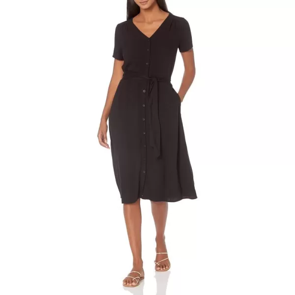 Amazon Essentials Womens ShortSleeve Midi Button Front Tie DressBlack