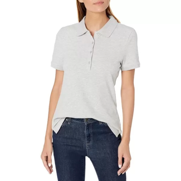 Amazon Essentials Womens ShortSleeve Polo Shirt Available in Plus SizeLight Grey Heather