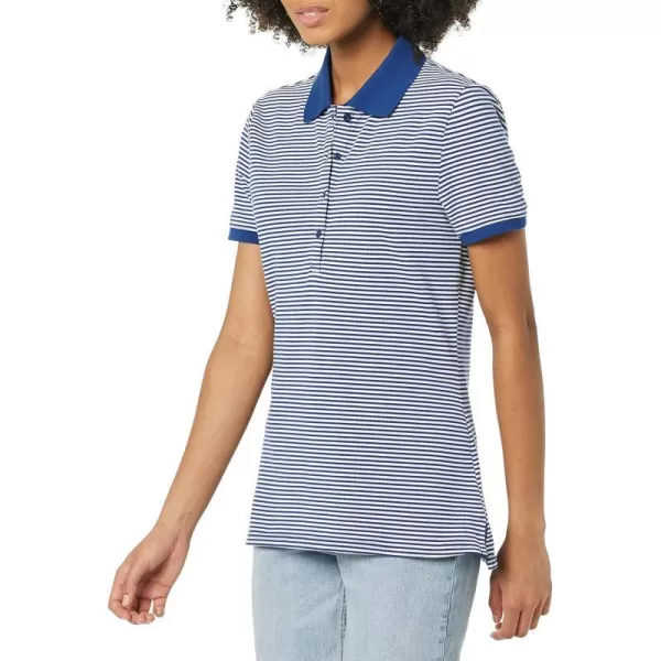 Amazon Essentials Womens ShortSleeve Polo Shirt Available in Plus SizeNavyWhite Horizontal Stripe