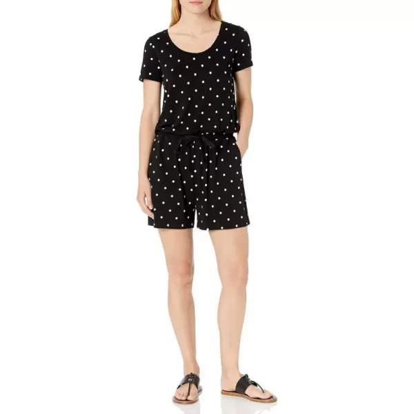 Amazon Essentials Womens ShortSleeve Scoop Neck RomperBlack Dots