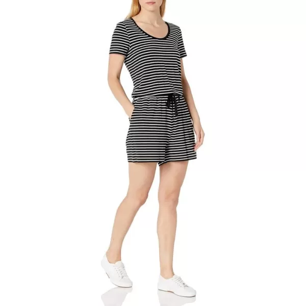 Amazon Essentials Womens ShortSleeve Scoop Neck RomperBlack Stripe