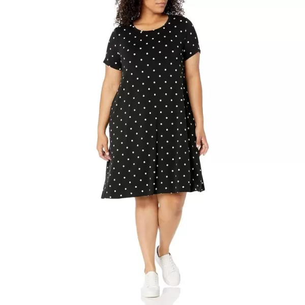 Amazon Essentials Womens ShortSleeve Scoop Neck Swing Dress Available in Plus SizeSustainably Sourced Rayon Blend Black Dots