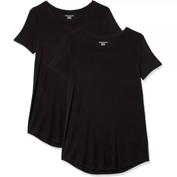 Amazon Essentials Womens ShortSleeve Scoopneck Tunic Pack of 2Rayon Blend Black