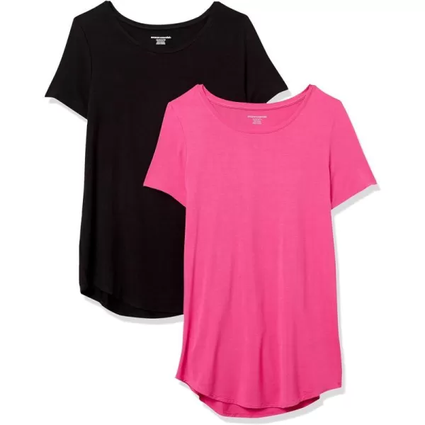 Amazon Essentials Womens ShortSleeve Scoopneck Tunic Pack of 2Rayon Blend BlackDark Pink