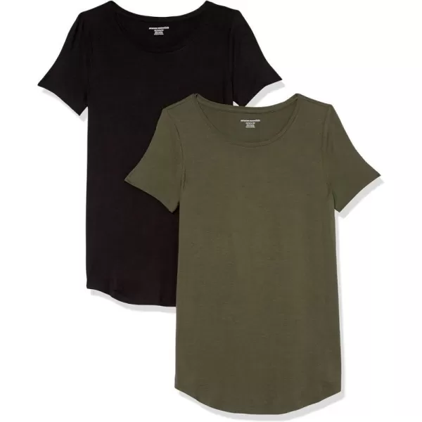 Amazon Essentials Womens ShortSleeve Scoopneck Tunic Pack of 2Rayon Blend BlackOlive