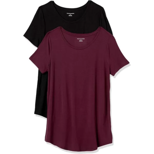 Amazon Essentials Womens ShortSleeve Scoopneck Tunic Pack of 2Sustainably Sourced Rayon Blend BlackBurgundy