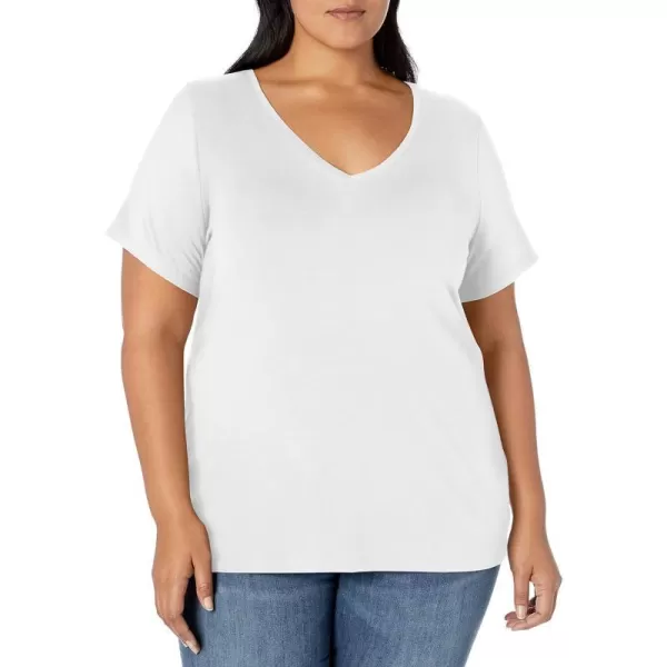 Amazon Essentials Womens ShortSleeve VNeck TShirt Available in Plus Size1 White