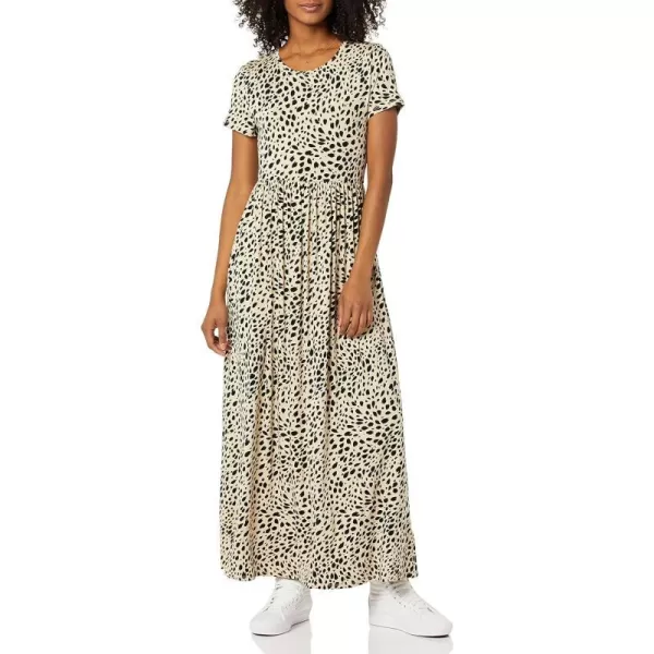 Amazon Essentials Womens ShortSleeve Waisted Maxi Dress Available in Plus SizeRayon Blend Beige Black Cheetah