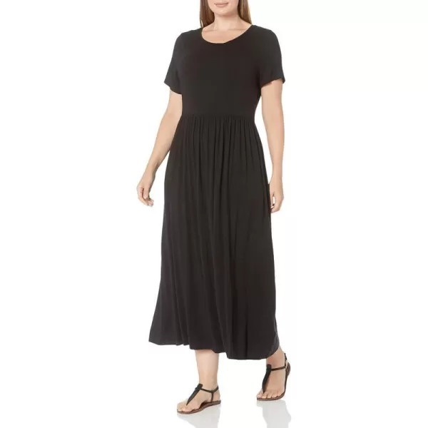 Amazon Essentials Womens ShortSleeve Waisted Maxi Dress Available in Plus SizeRayon Blend Black