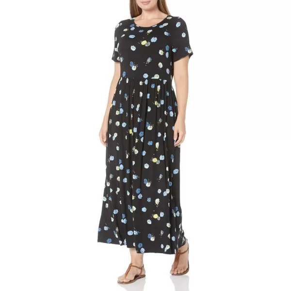 Amazon Essentials Womens ShortSleeve Waisted Maxi Dress Available in Plus SizeRayon Blend Black Graphic